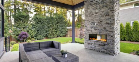 fire feature on backyard patio