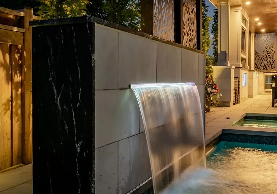 water feature backyard patio